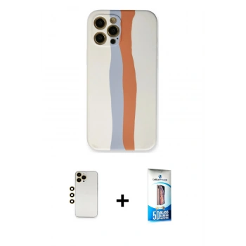 MARSİLYAN™- iPhone 12 Pro Max Kılıf Yadigar Çizgi - Siyah 5D Eko Cam Ekran Koruyucu + Shine Kamera Lens - GD