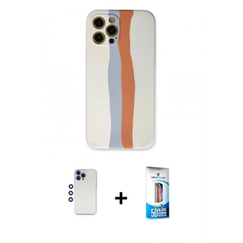 MARSİLYAN™- iPhone 12 Pro Max Kılıf Yadigar Çizgi - Siyah 5D Eko Cam Ekran Koruyucu + Shine Kamera Lens - LT