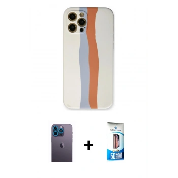 MARSİLYAN™- iPhone 12 Pro Max Kılıf Yadigar Çizgi - Siyah 5D Eko Cam Ekran Koruyucu + Neon Fosforlu Kamera Lens - MI