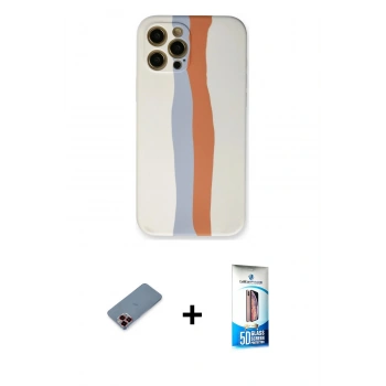 MARSİLYAN™- iPhone 12 Pro Max Kılıf Yadigar Çizgi - Siyah 5D Eko Cam Ekran Koruyucu + Metal Kamera Lens Koruma Cam - KI