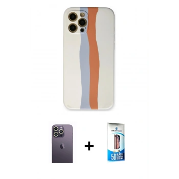 MARSİLYAN™- iPhone 12 Pro Max Kılıf Yadigar Çizgi - Siyah 5D Eko Cam Ekran Koruyucu + Neon Fosforlu Kamera Lens - BZ