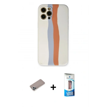 MARSİLYAN™- iPhone 12 Pro Max Kılıf Yadigar Çizgi - Siyah 5D Eko Cam Ekran Koruyucu + Shine Kamera Lens Koruma Cam - SABE