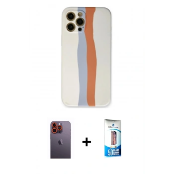 MARSİLYAN™- iPhone 12 Pro Max Kılıf Yadigar Çizgi - Siyah 5D Eko Cam Ekran Koruyucu + Neon Fosforlu Kamera Lens - TU