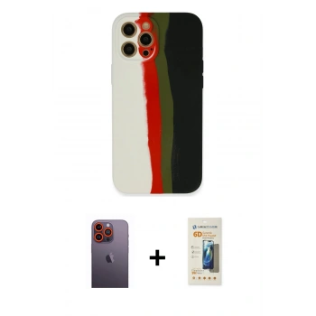 MARSİLYAN™- iPhone 12 Pro Max Kılıf Yadigar Çizgi - Siyah 6D Mat Seramik Hayalet Nano Ekran Koruyucu + Neon Fosforlu Kamera Lens - TU