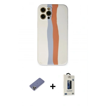 MARSİLYAN™- iPhone 12 Pro Max Kılıf Yadigar Çizgi - Siyah Bilvis Hayalet Cam Ekran Koruyucu + Metal Kamera Lens Koruma Cam - GD