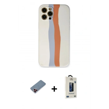 MARSİLYAN™- iPhone 12 Pro Max Kılıf Yadigar Çizgi - Siyah Bilvis Hayalet Cam Ekran Koruyucu + Metal Kamera Lens Koruma Cam - KI