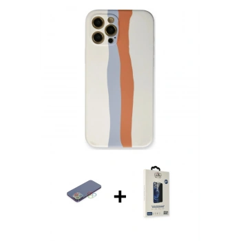 MARSİLYAN™- iPhone 12 Pro Max Kılıf Yadigar Çizgi - Siyah Bilvis Hayalet Cam Ekran Koruyucu + Renkli Kamera Lens Koruma Cam - MI