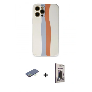 MARSİLYAN™- iPhone 12 Pro Max Kılıf Yadigar Çizgi - Siyah Bilvis Hayalet Cam Ekran Koruyucu + Renkli Kamera Lens Koruma Cam - YL