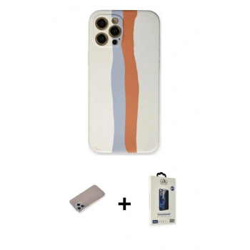 MARSİLYAN™- iPhone 12 Pro Max Kılıf Yadigar Çizgi - Siyah Bilvis Hayalet Cam Ekran Koruyucu + Shine Kamera Lens Koruma Cam - SABE