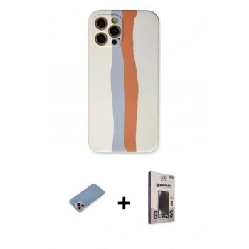 MARSİLYAN™- iPhone 12 Pro Max Kılıf Yadigar Çizgi - Siyah Bilvis Hayalet Cam Ekran Koruyucu + Shine Kamera Lens Koruma Cam - PE