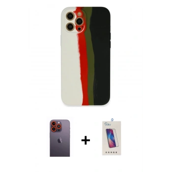 MARSİLYAN™- iPhone 12 Pro Max Kılıf Yadigar Çizgi - Siyah Joko 5D Cam + Neon Fosforlu Kamera Lens - TU