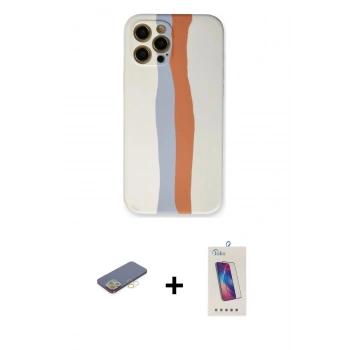 MARSİLYAN™- iPhone 12 Pro Max Kılıf Yadigar Çizgi - Siyah Joko 5D Cam + Renkli Kamera Lens Koruma Cam - SI