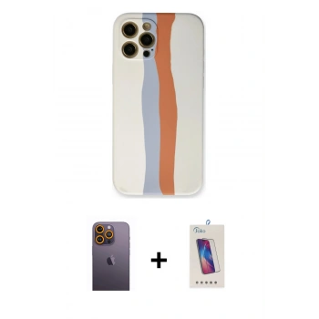 MARSİLYAN™- iPhone 12 Pro Max Kılıf Yadigar Çizgi - Siyah Joko 5D Cam + Neon Fosforlu Kamera Lens - SI