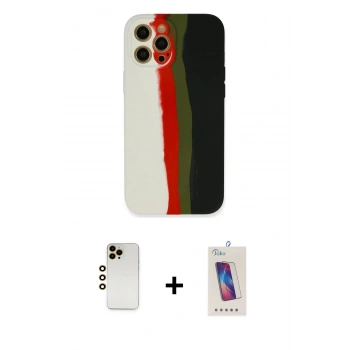 MARSİLYAN™- iPhone 12 Pro Max Kılıf Yadigar Çizgi - Siyah Joko 5D Cam + Shine Kamera Lens - GD
