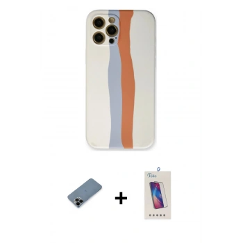 MARSİLYAN™- iPhone 12 Pro Max Kılıf Yadigar Çizgi - Siyah Joko 5D Cam + Shine Kamera Lens Koruma Cam - SH