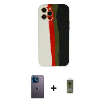 MARSİLYAN™- iPhone 12 Pro Max Kılıf Yadigar Çizgi - Siyah Joko Magic 5D Hayalet Cam + Neon Fosforlu Kamera Lens - MI
