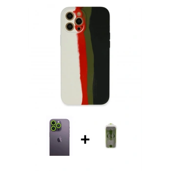 MARSİLYAN™- iPhone 12 Pro Max Kılıf Yadigar Çizgi - Siyah Joko Magic 5D Hayalet Cam + Neon Fosforlu Kamera Lens - YL