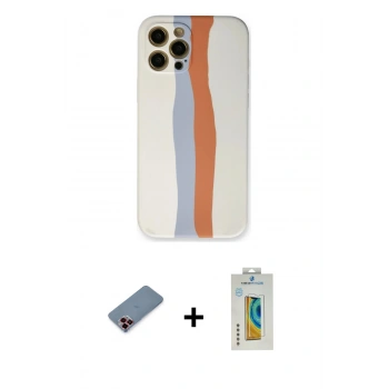 MARSİLYAN™- iPhone 12 Pro Max Kılıf Yadigar Çizgi - Siyah Polymer Nano Ekran Koruyucu + Metal Kamera Lens Koruma Cam - KI