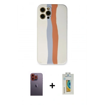 MARSİLYAN™- iPhone 12 Pro Max Kılıf Yadigar Çizgi - Siyah Polymer Nano Ekran Koruyucu + Neon Fosforlu Kamera Lens - TU