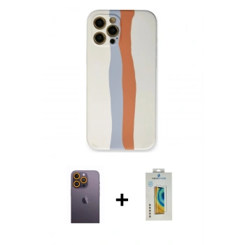 MARSİLYAN™- iPhone 12 Pro Max Kılıf Yadigar Çizgi - Siyah Polymer Nano Ekran Koruyucu + Neon Fosforlu Kamera Lens - SI