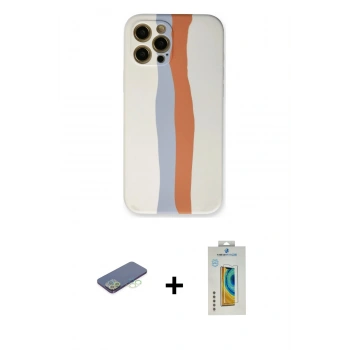 MARSİLYAN™- iPhone 12 Pro Max Kılıf Yadigar Çizgi - Siyah Polymer Nano Ekran Koruyucu + Renkli Kamera Lens Koruma Cam - YL