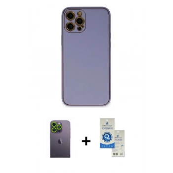 MARSİLYAN™- iPhone 12 Pro Max Kılıf Yadigar Klasik - Şeffaf Royal Nano Ekran Koruyucu + Neon Fosforlu Kamera Lens - YL