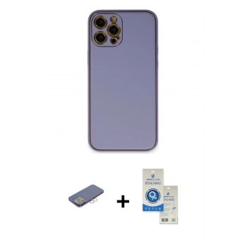 MARSİLYAN™- iPhone 12 Pro Max Kılıf Yadigar Klasik - Şeffaf Royal Nano Ekran Koruyucu + Renkli Kamera Lens Koruma Cam - PE