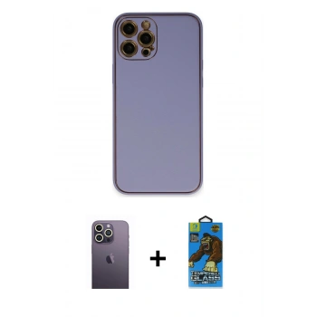 MARSİLYAN™- iPhone 12 Pro Max Kılıf Yadigar Klasik - Siyah 18D Cam Ekran Koruyucu + Neon Fosforlu Kamera Lens - BZ