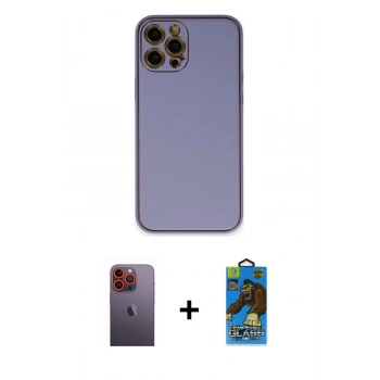 MARSİLYAN™- iPhone 12 Pro Max Kılıf Yadigar Klasik - Siyah 18D Cam Ekran Koruyucu + Neon Fosforlu Kamera Lens - TU