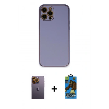 MARSİLYAN™- iPhone 12 Pro Max Kılıf Yadigar Klasik - Siyah 18D Cam Ekran Koruyucu + Neon Fosforlu Kamera Lens - SI