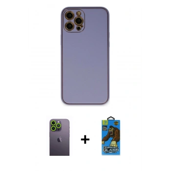 MARSİLYAN™- iPhone 12 Pro Max Kılıf Yadigar Klasik - Siyah 18D Cam Ekran Koruyucu + Neon Fosforlu Kamera Lens - YL