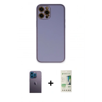 MARSİLYAN™- iPhone 12 Pro Max Kılıf Yadigar Klasik - Siyah 20D Premium Cam Ekran Koruyucu + Neon Fosforlu Kamera Lens - MI