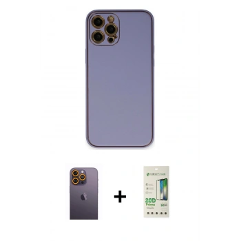 MARSİLYAN™- iPhone 12 Pro Max Kılıf Yadigar Klasik - Siyah 20D Premium Cam Ekran Koruyucu + Neon Fosforlu Kamera Lens - SI