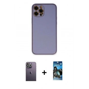 MARSİLYAN™- iPhone 12 Pro Max Kılıf Yadigar Klasik - Siyah 34D Izgaralı Cam + Neon Fosforlu Kamera Lens - BZ