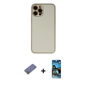 MARSİLYAN™- iPhone 12 Pro Max Kılıf Yadigar Klasik - Siyah 34D Izgaralı Cam + Metal Kamera Lens Koruma Cam - GD