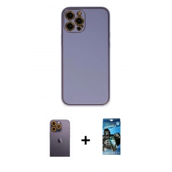 MARSİLYAN™- iPhone 12 Pro Max Kılıf Yadigar Klasik - Siyah 34D Izgaralı Cam + Neon Fosforlu Kamera Lens - SI