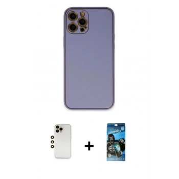 MARSİLYAN™- iPhone 12 Pro Max Kılıf Yadigar Klasik - Siyah 34D Izgaralı Cam + Shine Kamera Lens - GD