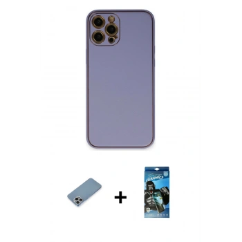 MARSİLYAN™- iPhone 12 Pro Max Kılıf Yadigar Klasik - Siyah 34D Izgaralı Cam + Shine Kamera Lens Koruma Cam - GI