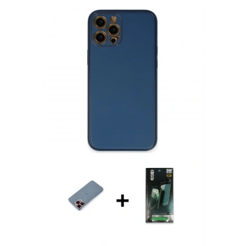 MARSİLYAN™- iPhone 12 Pro Max Kılıf Yadigar Klasik - Siyah 360 Mat Full Body Arka Koruyucu + Metal Kamera Lens Koruma Cam - KI
