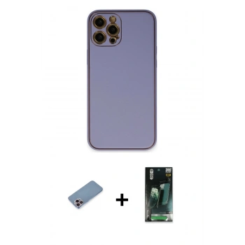 MARSİLYAN™- iPhone 12 Pro Max Kılıf Yadigar Klasik - Siyah 360 Mat Full Body Arka Koruyucu + Shine Kamera Lens Koruma Cam - PE