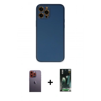 MARSİLYAN™- iPhone 12 Pro Max Kılıf Yadigar Klasik - Siyah 360 Mat Full Body Arka Koruyucu + Neon Fosforlu Kamera Lens - TU