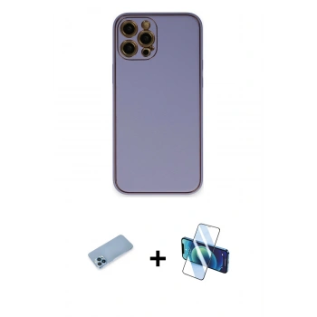 MARSİLYAN™- iPhone 12 Pro Max Kılıf Yadigar Klasik - Siyah 3D Antistatik Cam Ekran Koruyucu + Shine Kamera Lens Koruma Cam - MI