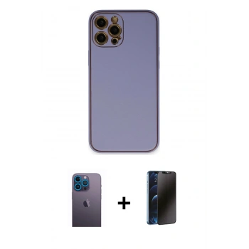 MARSİLYAN™- iPhone 12 Pro Max Kılıf Yadigar Klasik - Siyah 3D Antistatik Hayalet Cam Ekran Koruyucu + Neon Fosforlu Kamera Lens - MI