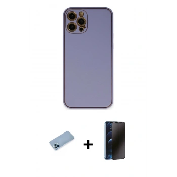 MARSİLYAN™- iPhone 12 Pro Max Kılıf Yadigar Klasik - Siyah 3D Antistatik Hayalet Cam Ekran Koruyucu + Shine Kamera Lens Koruma Cam - MI