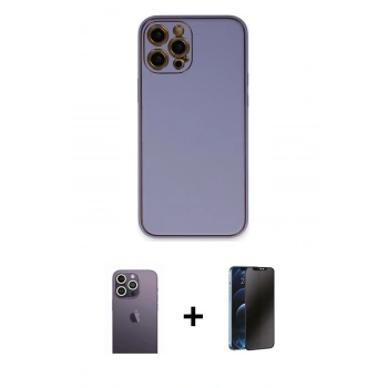MARSİLYAN™- iPhone 12 Pro Max Kılıf Yadigar Klasik - Siyah 3D Antistatik Hayalet Cam Ekran Koruyucu + Neon Fosforlu Kamera Lens - BZ
