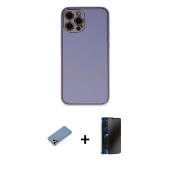 MARSİLYAN™- iPhone 12 Pro Max Kılıf Yadigar Klasik - Siyah 3D Antistatik Hayalet Cam Ekran Koruyucu + Shine Kamera Lens Koruma Cam - PE