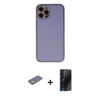 MARSİLYAN™- iPhone 12 Pro Max Kılıf Yadigar Klasik - Siyah 3D Antistatik Hayalet Cam Ekran Koruyucu + Renkli Kamera Lens Koruma Cam - SI