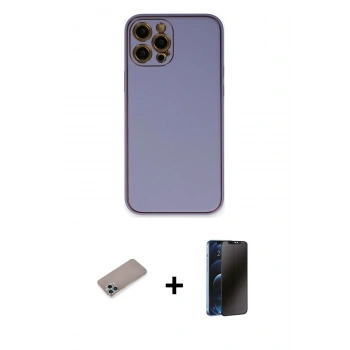 MARSİLYAN™- iPhone 12 Pro Max Kılıf Yadigar Klasik - Siyah 3D Antistatik Hayalet Cam Ekran Koruyucu + Shine Kamera Lens Koruma Cam - SABE