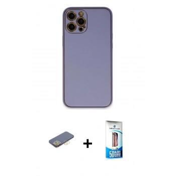 MARSİLYAN™- iPhone 12 Pro Max Kılıf Yadigar Klasik - Siyah 5D Eko Cam Ekran Koruyucu + Renkli Kamera Lens Koruma Cam - SI