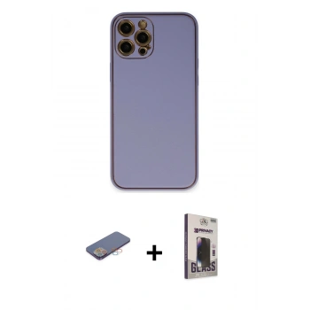 MARSİLYAN™- iPhone 12 Pro Max Kılıf Yadigar Klasik - Siyah Bilvis Hayalet Cam Ekran Koruyucu + Renkli Kamera Lens Koruma Cam - PE